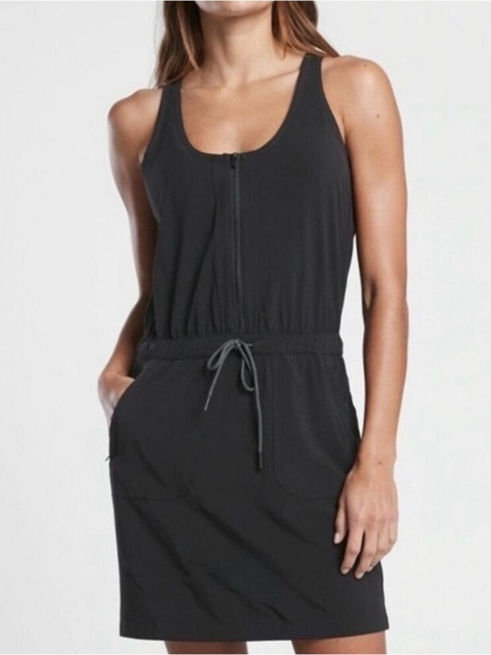 Athleta Black Zip-Front Drawstring Skort Dress. Cute, sporty. EUC. Size M. $35